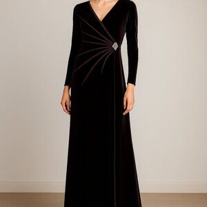Tadashi Chocolate Brown Velvet‎ Long Sleeve Formal Gown Small